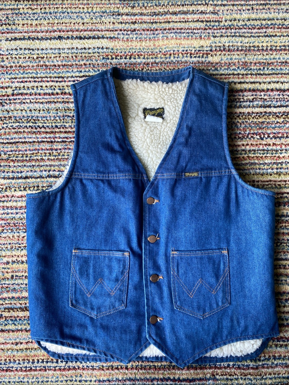 Vintage Wrangler Blue Denim Sherpa Vest for Men L